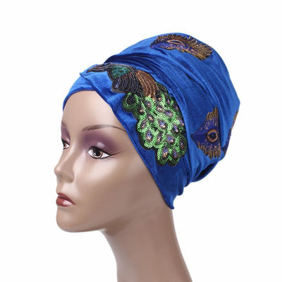 African Peacock Head Wrap_Headscarf_Headwear_Head covering_Headscarves_Blue