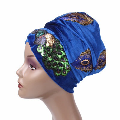 African Peacock Head Wrap_Headscarf_Headwear_Head covering_Headscarves_Blue