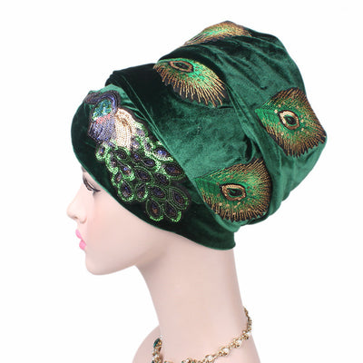 African Peacock Head Wrap_Headscarf_Headwear_Head covering_Headscarves_Green