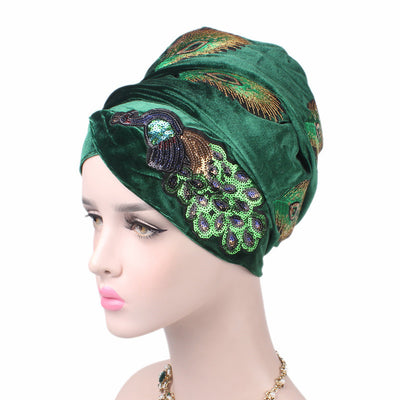 African Peacock Head Wrap_Headscarf_Headwear_Head covering_Headscarves_Green
