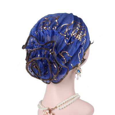 Brenda Flower Turban_Cap_Chemo_Beanie_Turbans_Head covering_Modest_Elegant Turban_Blue