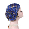 Brenda Flower Turban_Cap_Chemo_Beanie_Turbans_Head covering_Modest_Elegant Turban_Blue