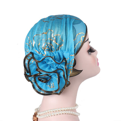 Brenda Flower Turban_Cap_Chemo_Beanie_Turbans_Head covering_Modest_Elegant Turban_Sky blue
