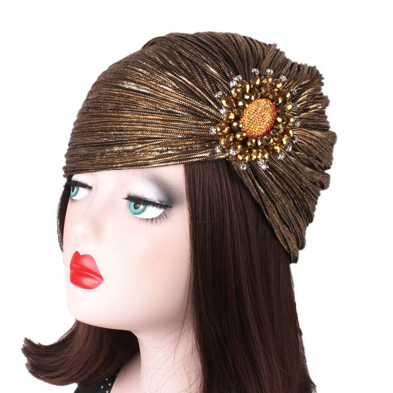 Carmen Shinny Ruffle Turban gold modest fashion mall pre-tied modesty shiny jewel head coverings hijab
