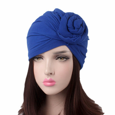 Celia Flower Turban_Turbans_Head_covering_Modest_Floral_Headcovers_Blue