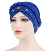 Charlize Cotton Braided Headwrap Women Muslim Hijab Solid Color Natural Hair African Accessories Cotton Bandanas Beaded Braid Turban_Blue