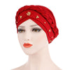 Charlize Cotton Braided Headwrap Women Muslim Hijab Solid Color Natural Hair African Accessories Cotton Bandanas Beaded Braid Turban_Red