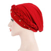 Charlize Cotton Braided Headwrap Women Muslim Hijab Solid Color Natural Hair African Accessories Cotton Bandanas Beaded Braid Turban_Red-Side
