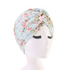 Claudia Cotton Printed Turban Shop Online Headcovering Cancer Hat Basic Hijab For Woman Floral Headwrap For Sabbath-Baby blue
