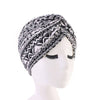 Claudia Cotton Printed Turban Shop Online Headcovering Cancer Hat Basic Hijab For Woman Floral Headwrap For Sabbath-Black and White