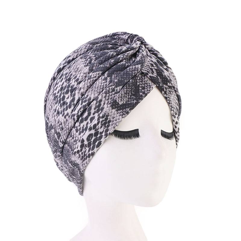 Claudia Cotton Printed Turban Shop Online Headcovering Cancer Hat Basic Hijab For Woman Floral Headwrap For Sabbath-Gray