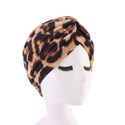 Claudia Cotton Printed Turban Shop Online Headcovering Cancer Hat Basic Hijab For Woman Floral Headwrap For Sabbath-Leopard