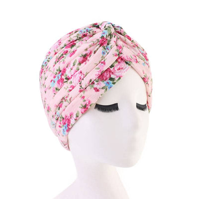 Claudia Cotton Printed Turban Shop Online Headcovering Cancer Hat Basic Hijab For Woman Floral Headwrap For Sabbath-Pink