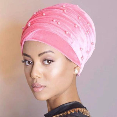 June_Beaded_Headscarf_Head_wrap_African_Head_covering_Outfit_Cancer_Hijab_Pink
