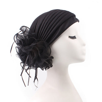 Elizabeth Flower Turban Buy online Modest Floral Headcovers Headwraps Tea Party Hats Women Ruffle Beanie Chemo Cap For Cancer Black-2