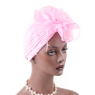 Elizabeth Flower Turban Buy online Modest Floral Headcovers Headwraps Tea Party Hats Women Ruffle Beanie Chemo Cap For Cancer Pink-3