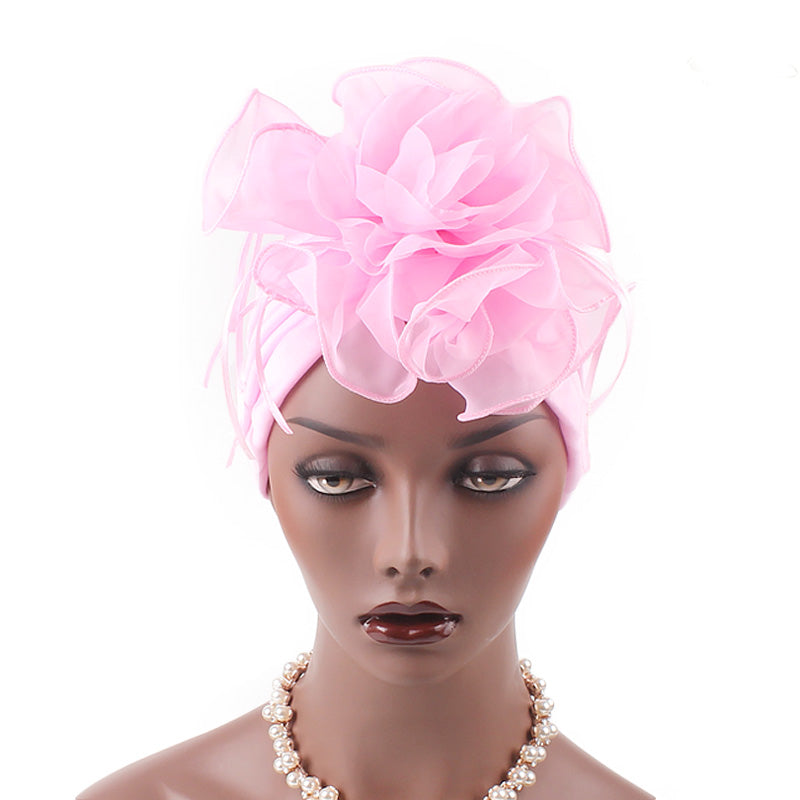 Elizabeth Flower Turban Buy online Modest Floral Headcovers Headwraps Tea Party Hats Women Ruffle Beanie Chemo Cap For Cancer Pink