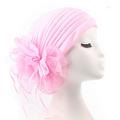 Elizabeth Flower Turban Buy online Modest Floral Headcovers Headwraps Tea Party Hats Women Ruffle Beanie Chemo Cap For Cancer Pink-4