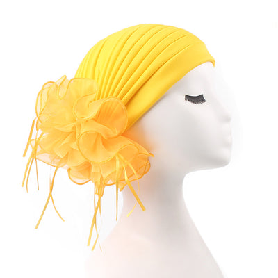 Elizabeth Flower Turban Buy online Modest Floral Headcovers Headwraps Tea Party Hats Women Ruffle Beanie Chemo Cap For Cancer Yellow