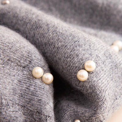 Gali Pearls Beret Women Hat Wool Knitted Solid Color Berets Fashion Female Beanies Warm Cap Gray-4