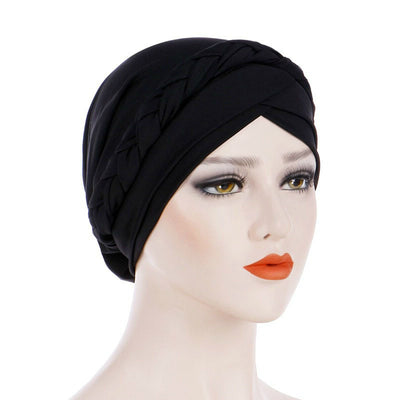 Hayden Basic Braided Headwrap Classic Cap, Chemotherapy Hat, Ladies Headscarf, Hair Accessories_Black