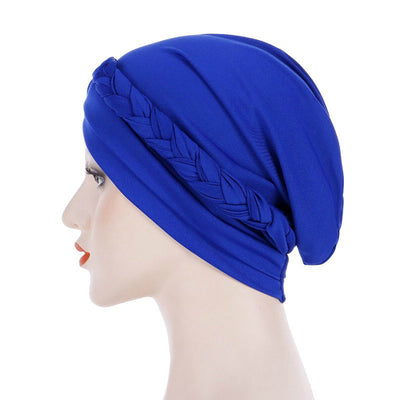 Hayden Basic Braided Headwrap Classic Cap, Chemotherapy Hat, Ladies Headscarf, Hair Accessories_Blue-3