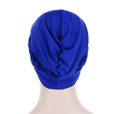 Hayden Basic Braided Headwrap Classic Cap, Chemotherapy Hat, Ladies Headscarf, Hair Accessories_Blue-4