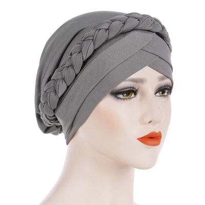Hayden Basic Braided Headwrap Classic Cap, Chemotherapy Hat, Ladies Headscarf, Hair Accessories_Gray