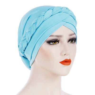 Hayden Basic Braided Headwrap Classic Cap, Chemotherapy Hat, Ladies Headscarf, Hair Accessories_Sky_Blue