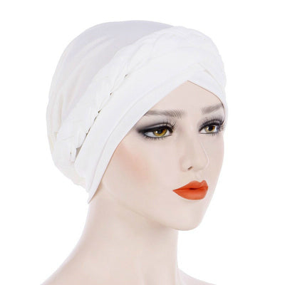 Hayden Basic Braided Headwrap Classic Cap, Chemotherapy Hat, Ladies Headscarf, Hair Accessories_White