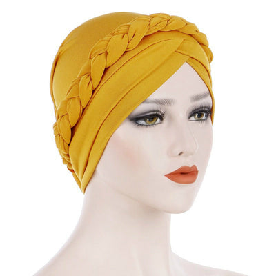 Hayden Basic Braided Headwrap Classic Cap, Chemotherapy Hat, Ladies Headscarf, Hair Accessories_Yellow