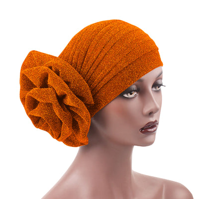 Jewel Shimmer Turban_Head covering_Head wrap_Flower_Shiny_Headcovers_Fancy_Orange