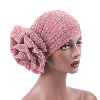 Jewel Shimmer Turban_Head covering_Head wrap_Flower_Shiny_Headcovers_Fancy_Pink