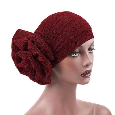 Jewel Shimmer Turban_Head covering_Head wrap_Flower_Shiny_Headcovers_Fancy_Wine