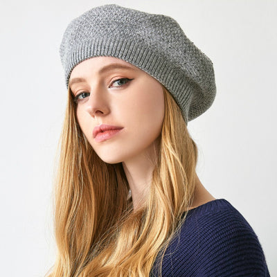 Jill Knitted Beret Women Winter Hat Female Wool knitted berets Luxury Rhinestone Caps Fashion Solid color Gray