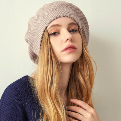 Jill Knitted Beret Women Winter Hat Female Wool knitted berets Luxury Rhinestone Caps Fashion Solid color Khaki-2