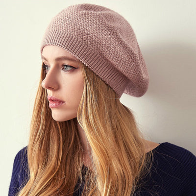 Jill Knitted Beret Women Winter Hat Female Wool knitted berets Luxury Rhinestone Caps Fashion Solid color Pink