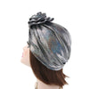 Jo Shiny Flower Turban Elegant  Luxury Hat Cancer Chemo Caps Beanies Muslim Turbante Party Hijab Bandanas Hair accessories Headwrap Black-3