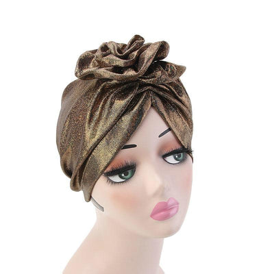 Jo Shiny Flower Turban Elegant  Luxury Hat Cancer Chemo Caps Beanies Muslim Turbante Party Hijab Bandanas Hair accessories Headwrap Gold