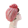 Jo Shiny Flower Turban Elegant  Luxury Hat Cancer Chemo Caps Beanies Muslim Turbante Party Hijab Bandanas Hair accessories Headwrap Red-5