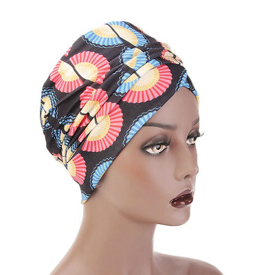 Kim Cotton Head Wrap_Headwear_Head_covering_Headscarves_Basic_chemo_Hat_Pre_Tied_Multi_Color_Summer_Geometric_Black