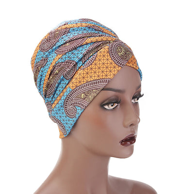 Kim Cotton Head Wrap_Headwear_Head_covering_Headscarves_Basic_chemo_Hat_Pre_Tied_Multi_Color_Summer_Geometric_Blue