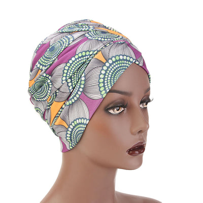 Kim Cotton Head Wrap_Headwear_Head_covering_Headscarves_Basic_chemo_Hat_Pre_Tied_Multi_Color_Summer_Geometric_Purple