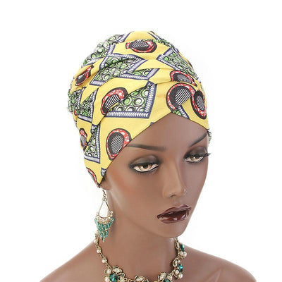 Kim Cotton Head Wrap_Headwear_Head_covering_Headscarves_Basic_chemo_Hat_Pre_Tied_Multi_Color_Summer_Geometric_Yellow