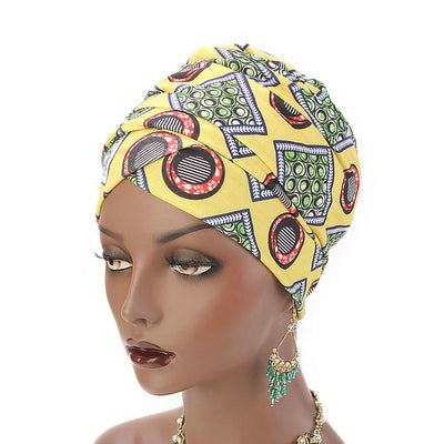 Kim Cotton Head Wrap_Headwear_Head_covering_Headscarves_Basic_chemo_Hat_Pre_Tied_Multi_Color_Summer_Geometric_Yellow-5