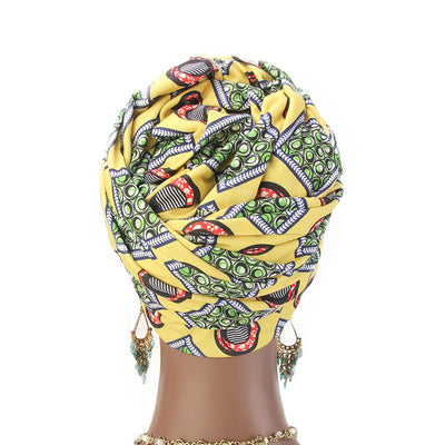 Kim Cotton Head Wrap_Headwear_Head_covering_Headscarves_Basic_chemo_Hat_Pre_Tied_Multi_Color_Summer_Geometric_Yellow-4