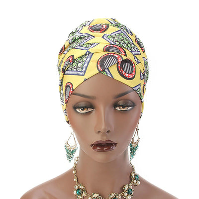 Kim Cotton Head Wrap_Headwear_Head_covering_Headscarves_Basic_chemo_Hat_Pre_Tied_Multi_Color_Summer_Geometric_Yellow-6