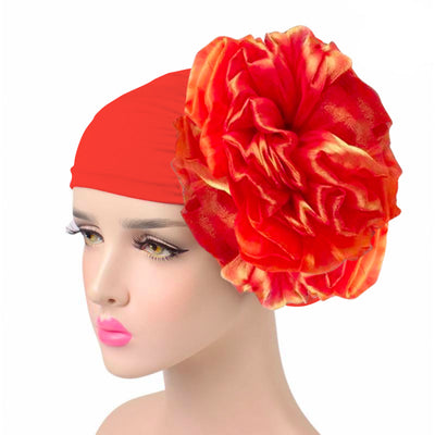 King_flower_turban_Head_covering_Modest_Headcovres_Elegant_Chemo hat_Cancer hat_Fancy_Wine_Orange