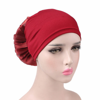 King_flower_turban_Head_covering_Modest_Headcovres_Elegant_Chemo hat_Cancer hat_Fancy_Wine_Red-2