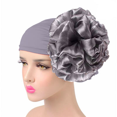 King_flower_turban_Head_covering_Modest_Headcovres_Elegant_Chemo hat_Cancer hat_Fancy_Wine_Gray